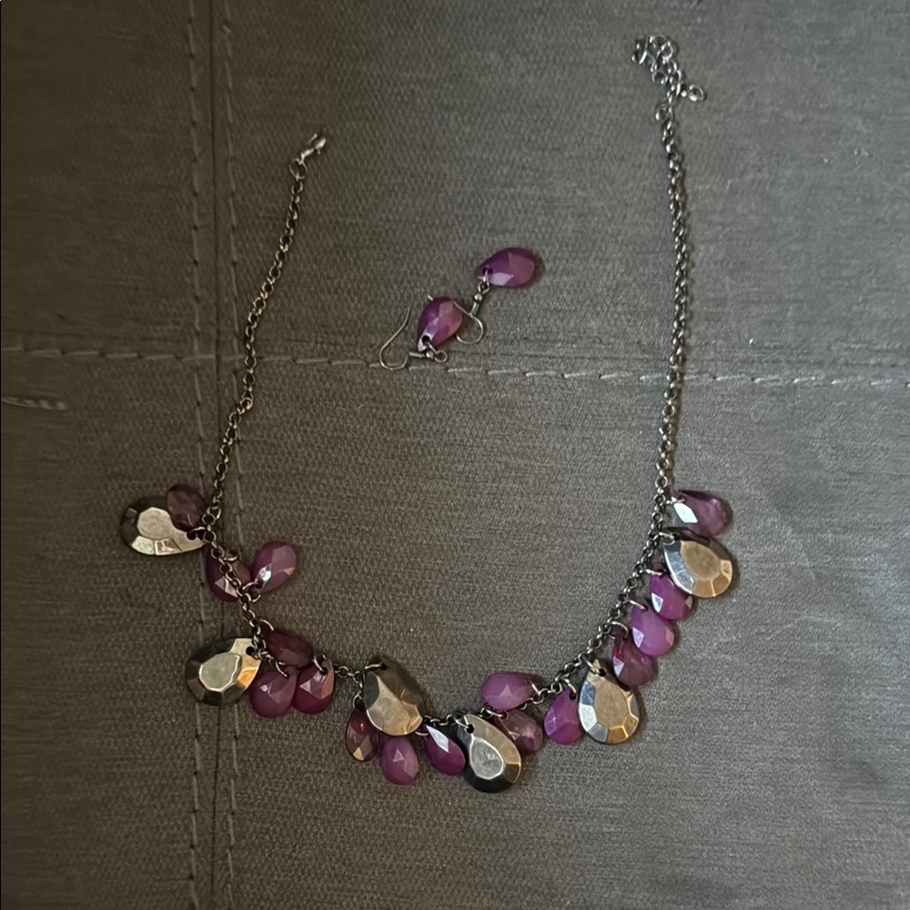 Elegant Purple and Silver Necklace Set